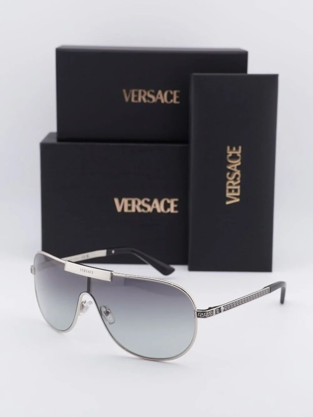 Versace VE2293 100011 Shield Sunglasses – Silver / Grey